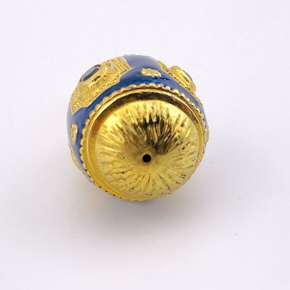 Enamel Easter Egg Pendant Vintage Rich Gold Plate Blue Topaz Crystal Swivel Bail - Picture 5 of 7